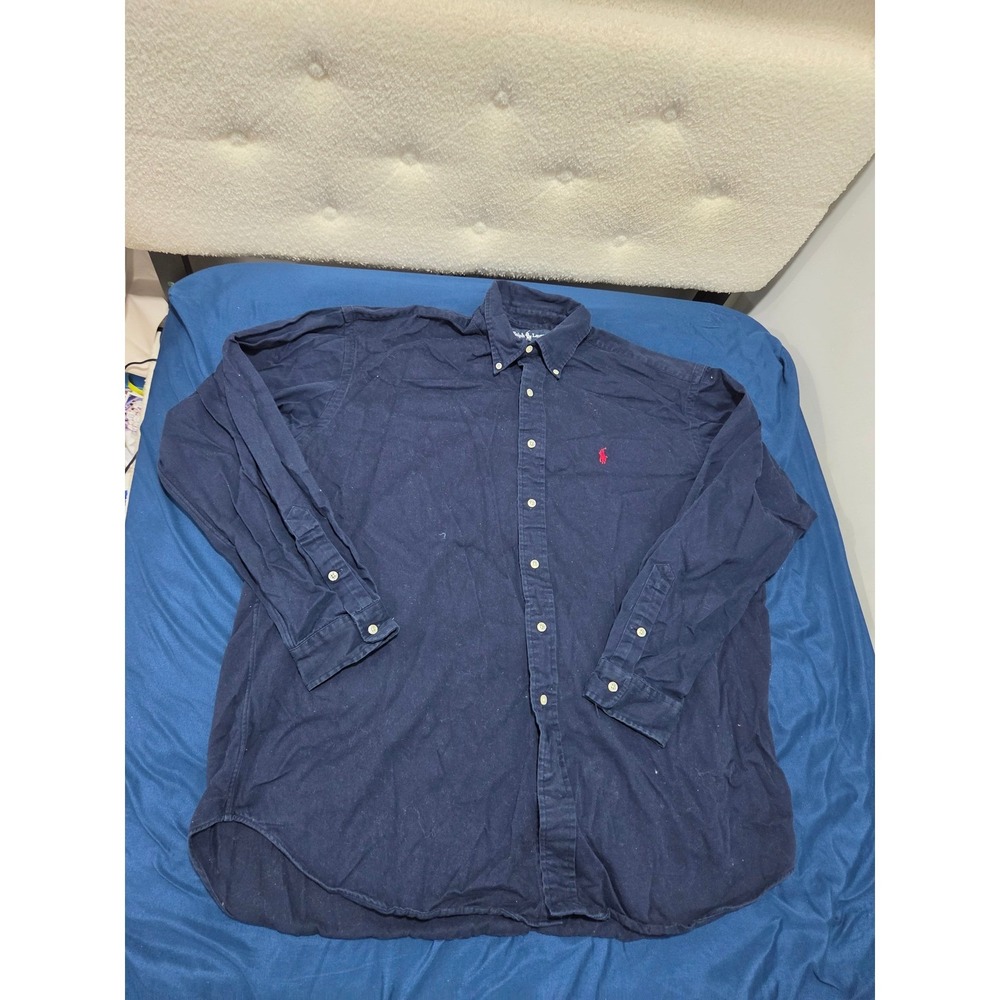 Ralph Lauren Blake Shirt Mens XL Navy Blue Cotton Long Sleeve Button Down Pony